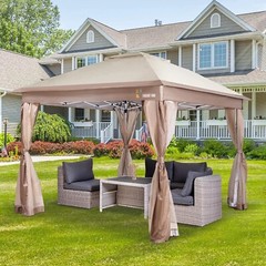 ***NEW Real Living Tan Pop Up Canopy with Netting, (11&prime; x 11&prime;)