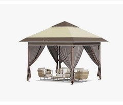HOTEEL Outdoor Freestanding Rectangular Gazebo Brown Beige with Curtains