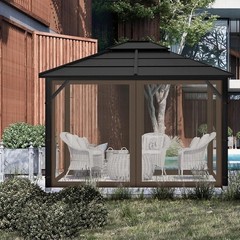 Durable 10×10 Gazebo Mosquito Netting Coffee Waterproof Zippered Panels