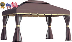 10&prime; X 13&prime; Patio Gazebo with Netting and Curtains Coffee