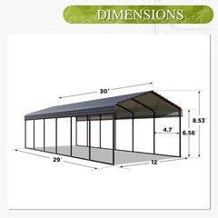 12×30&prime; Metal Carport Heavy Duty Upgraded Reinforce Outdoor Car Shelter Garage