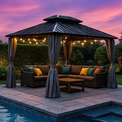 10&rsquo;x10&prime; Hardtop Gazebo Double Iron Roof Steel Canopy Aluminum Frame With Curtain