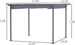 11.5&prime; x 11.5&prime; Outdoor Retractable Pergola Canopy Metal Patio Gray Shade Shelter