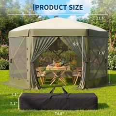 Gazebo Screen Tent 12x12FT 6-Sided Removable Canopy Bite-Proof Mesh Green