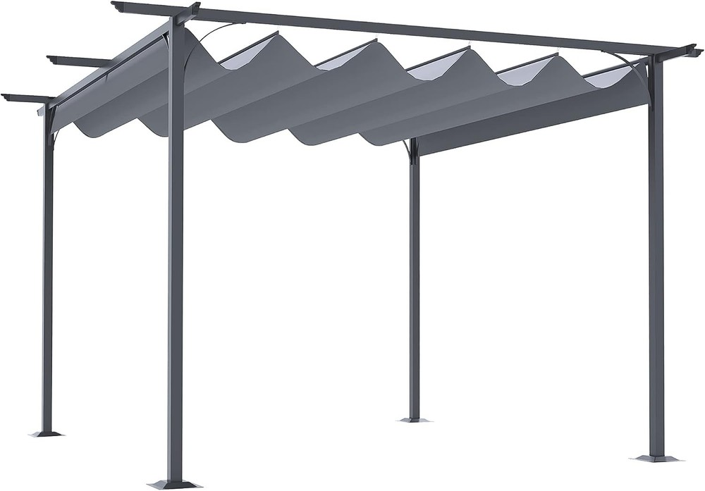 11.5&prime; x 11.5&prime; Outdoor Retractable Pergola Canopy Metal Patio Gray Shade Shelter