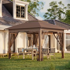 12&prime; x 12&prime; Backyard Party Cabana Gazebo w/ 3-Level Adjustable Height, Beige