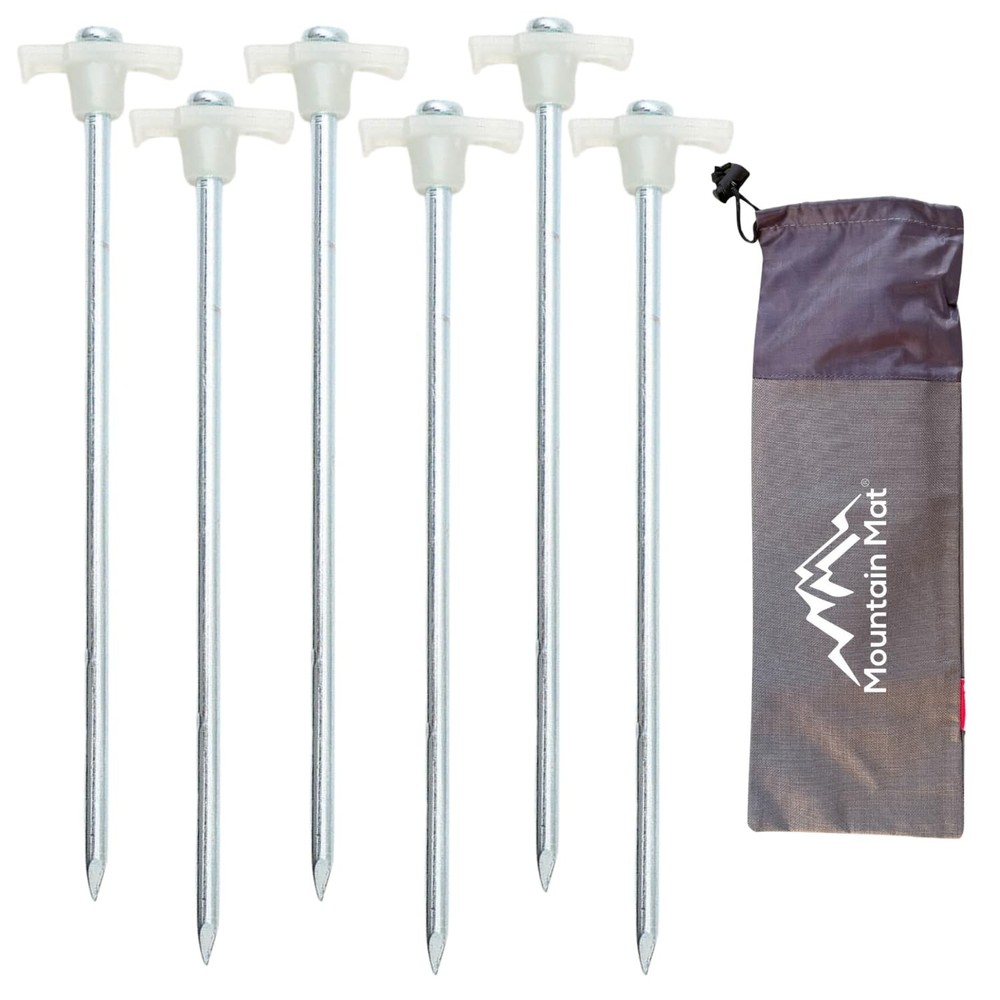 6-Pack Tent Stakes Heavy Duty 10.5&Prime; Steel Pegs with Glow-in-Dark Heads for Ou…