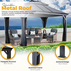 Hardtop Gazebo with Galvanized Steel Double Roof, Rustproof Aluminum Frame, Grey