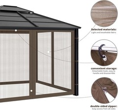 Durable 10×10 Gazebo Mosquito Netting Coffee Waterproof Zippered Panels
