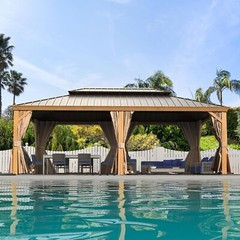 Domi 14&rsquo;x24&prime; Hardtop Gazebo Outdoor Aluminum Double Canopy Gazebo w/Curtains&Net