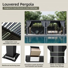12 x 20 ft Aluminum Outdoor Louvered Pergola With Water-tight Adjustable Roof