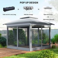Gray 12&prime; x 12&prime; Backyard Party Cabana Gazebo, with 3 Level Adjustable Height