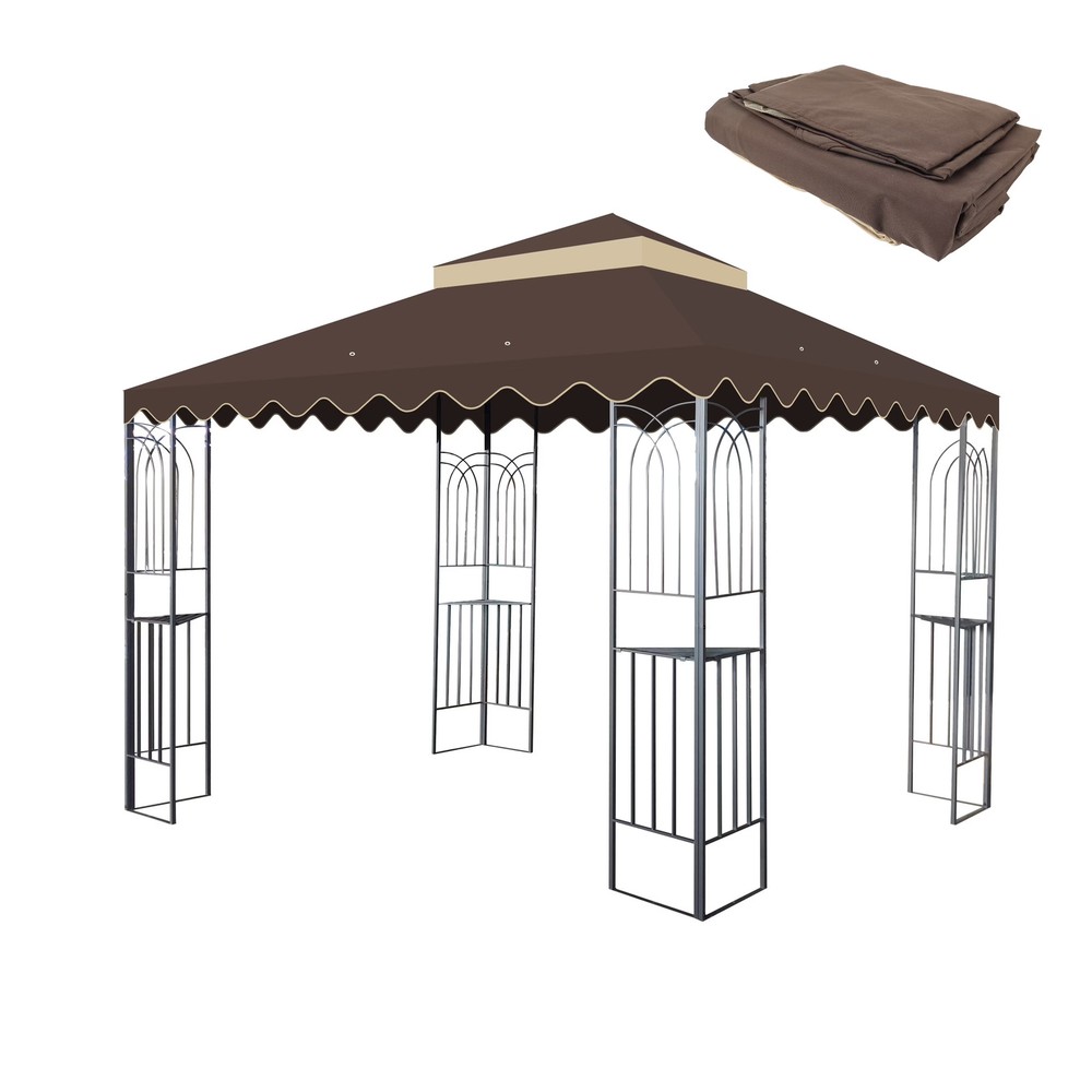 10×10 Ft Outdoor Patio Gazebo Replacement Canopy,Double Tiered Gazebo Tent Roof