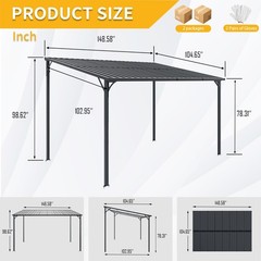 Outdoor Pergola Large Galvanized Steel Lean to Wall-Mounted Pergolas for BBQ