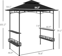 8&prime; X 5&prime; Grill Gazebo, 2-Tier Outdoor BBQ Gazebo Dark Gray | Ceiling Hook, 2 Side