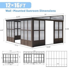 Lot All Season Sunroom，Outdoor Permanent Wall Mounted Solarium，Gazebo Sun Room