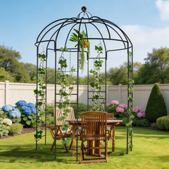 Metal Courtyard Wrought Iron Gazebo 10.2&rsquo;Iron Arch Trellis Backyard Garden Black