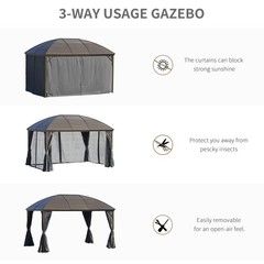 10×13 ft Hardtop Outdoor Gazebo with Curtains Netting Patio Pavilion Steel Roof