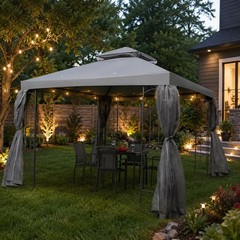 10×10 Patio Gazebo Canopy w/ Mosquito Netting Steel Frame Double Tier Gray
