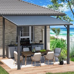 Hardtop Gazebo Metal Lean to Pergola Galvanized Steel Roof Outdoor Patio