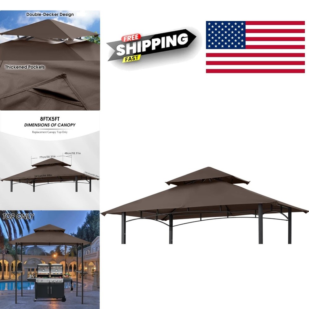 High Quality Replacement Canopy Top for Garden Grill Gazebo Waterproof Brown