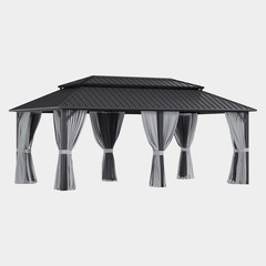 Hardtop Gazebo Dual Roof Netting & Curtains Galvanized Steel for Patio Garden