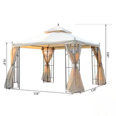 10 Ft. X 10 Ft. X 9 Ft. Steel Outdoor Weather Resistant Garden Gazebo with Mesh