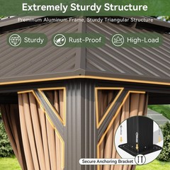 Aoxun 12×20 Hardtop Gazebo Galvanized Steel Roof Outdoor Patio Canopy (Brown)