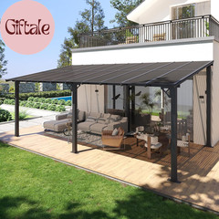 10×20 Lean To Gazebo Hardtop Pergola Polycarbonate Roof Patio Canopy