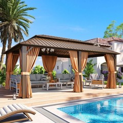 Aoxun 12×20 Hardtop Gazebo Galvanized Steel Roof Outdoor Patio Canopy (Brown)