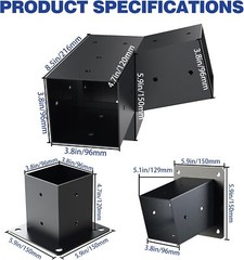 15° 3-Way Slanted Roof Pergola Bracket Set, Powder-Coated Roof Wall Mount 4&Prime;x4&Prime;
