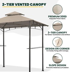5×8 Ft Grill Gazebo Replacement Canopy Top Cover For Model L-GG001PST-F Khaki