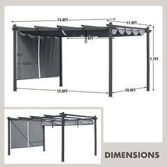 Aoodor 12×14 ft. Aluminum Patio Pergola w/Sun Shade Cover and Retractable Canopy