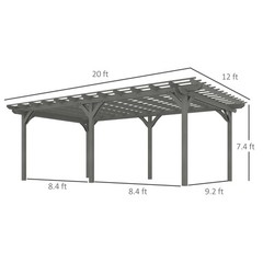 Outsunny Wooden Pergola Outdoor Gazebo with Stable Structure, Gray