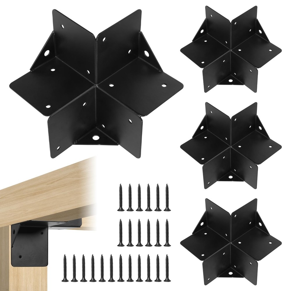 4pcs Pergola Corner Bracket Kit 4×4 3-Way Right Angle with Screws Patio