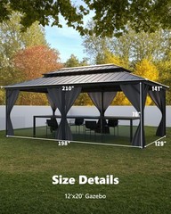 Hardtop Gazebo 12x18ft W/ Netting & Curtains for Patio Deck Backyard Lawn Garden