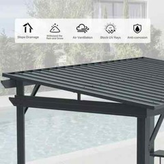 6.5x12FT Outdoor Hardtop Grill Gazebo w/2 Side Shelves and Ceiling Hook,Gray