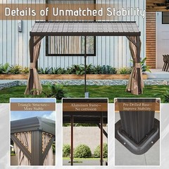 Pre-Owned 10&rsquo;x12&prime; Hardtop Gazebo Against Wall w/Sloping Steel Roof,Curtains&Net