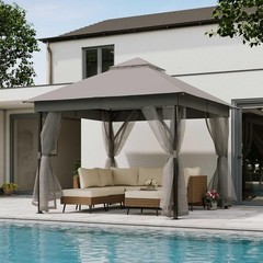 Metal Frame Patio Gazebo, Double Roof & Privacy Screens for Backyard Garden Lawn