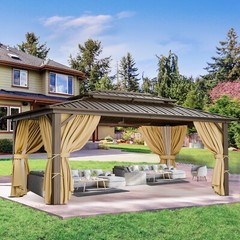 HOTEEL 12x20ft Hardtop Gazebo with Metal Roof Heavy Duty Outdoor Hot Tub Gazebo