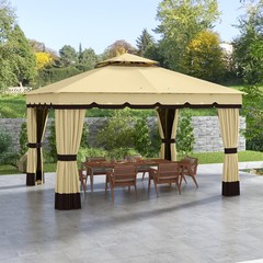 Outsunny 10&prime; x 12&prime; Double Roof Outdoor Gazebo with Netting & Curtains
