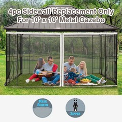 Gazebo Mesh Curtain Kit 9.8×9.8ft Size 6.8ft Height Polyester Fabric with Rings
