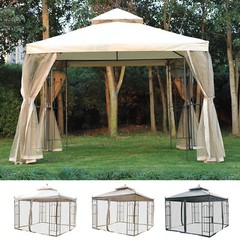 Gazebo 10&prime; x 10&prime; Steel Outdoor Garden Gazebo with Mesh Curtains