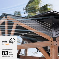 Outdoor 12’ x 12’ Cedar Wooden Gazebo Hardtop Heavy Duty Steel Roof for Deck