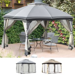 12&prime; x 10&prime; 2-Tier Outside Pergola Canopy w/ Steel Frame and Arched Roof