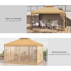Gazebo 10&prime; x 12&prime; Steel Outdoor Garden Gazebo with Mesh Curtains – Brown