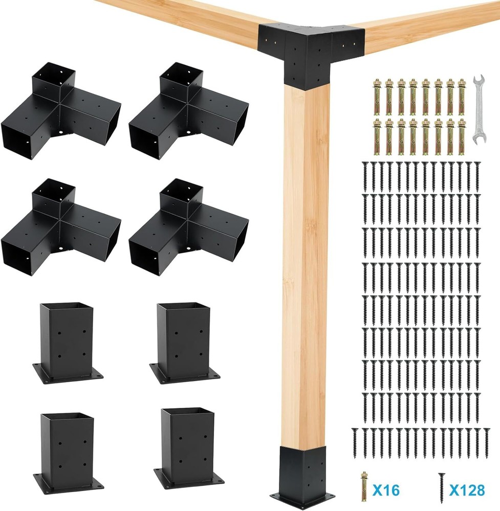 Pergola Brackets Kit 4×4(Actual: 3.5 »x3.5 ») 3-Way with Hardware for Gazebos