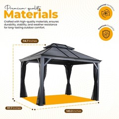 Hardtop Gazebo with Galvanized Steel Double Roof, Rustproof Aluminum Frame, Grey