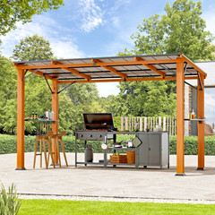 6&rsquo;x12&prime; Wood Grill Gazebo Hardtop Steel Roof with Side Shelf and Bottle Opener