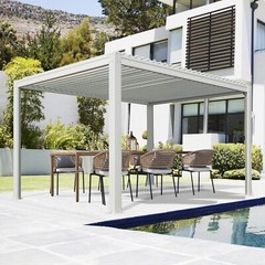Domi Outdoor 10X10FT White Louvered Pergola w/Adjustable Roof, Aluminum Frame